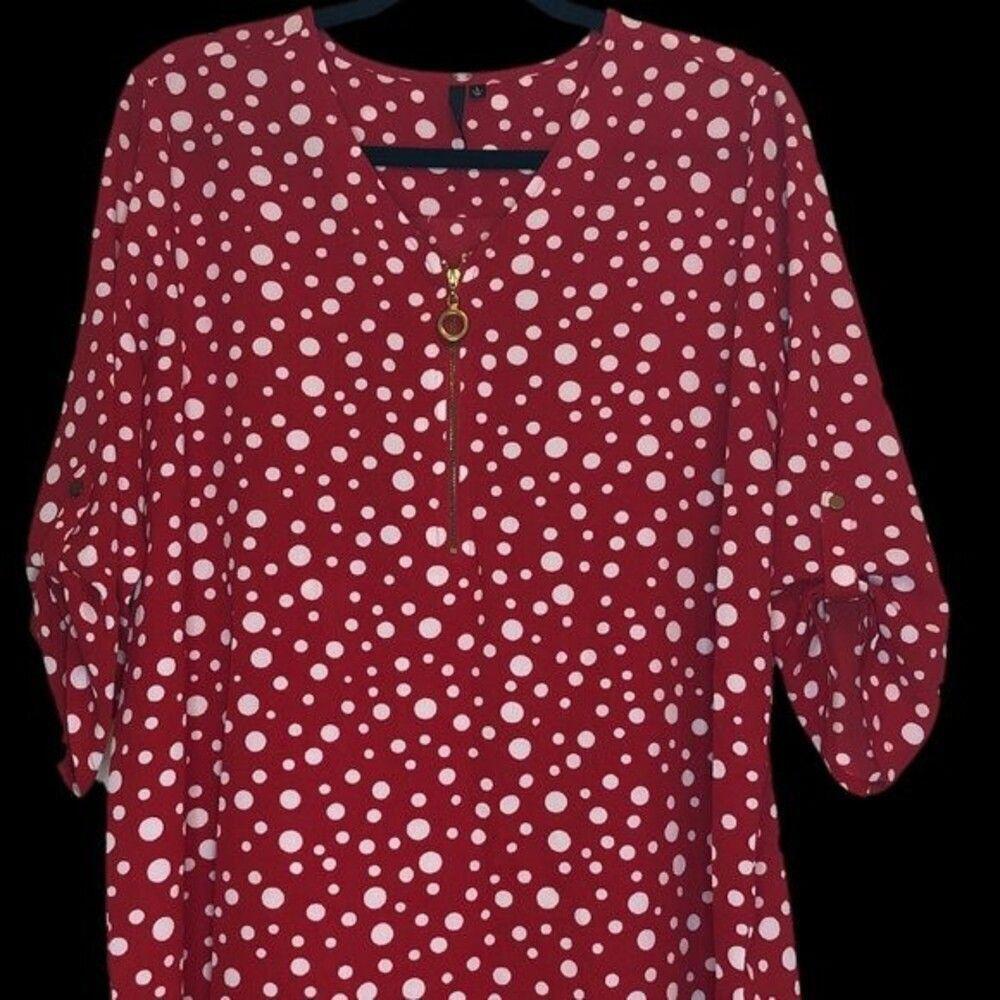 Cathy Red with White Polka dot Blouse - Size L